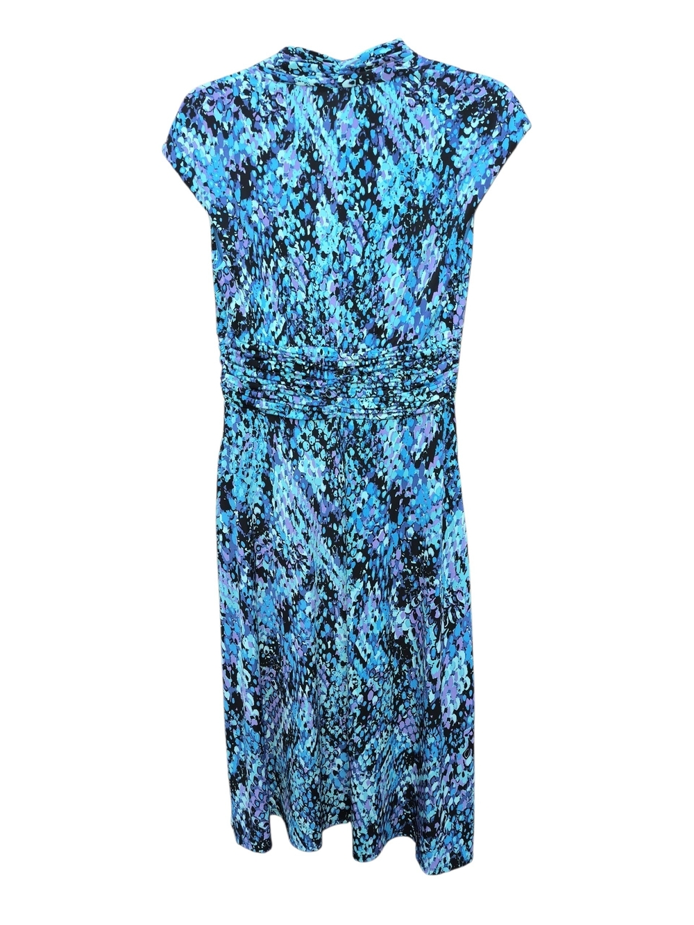 Evan Picone Aqua and Blue Abstract Midi Dress